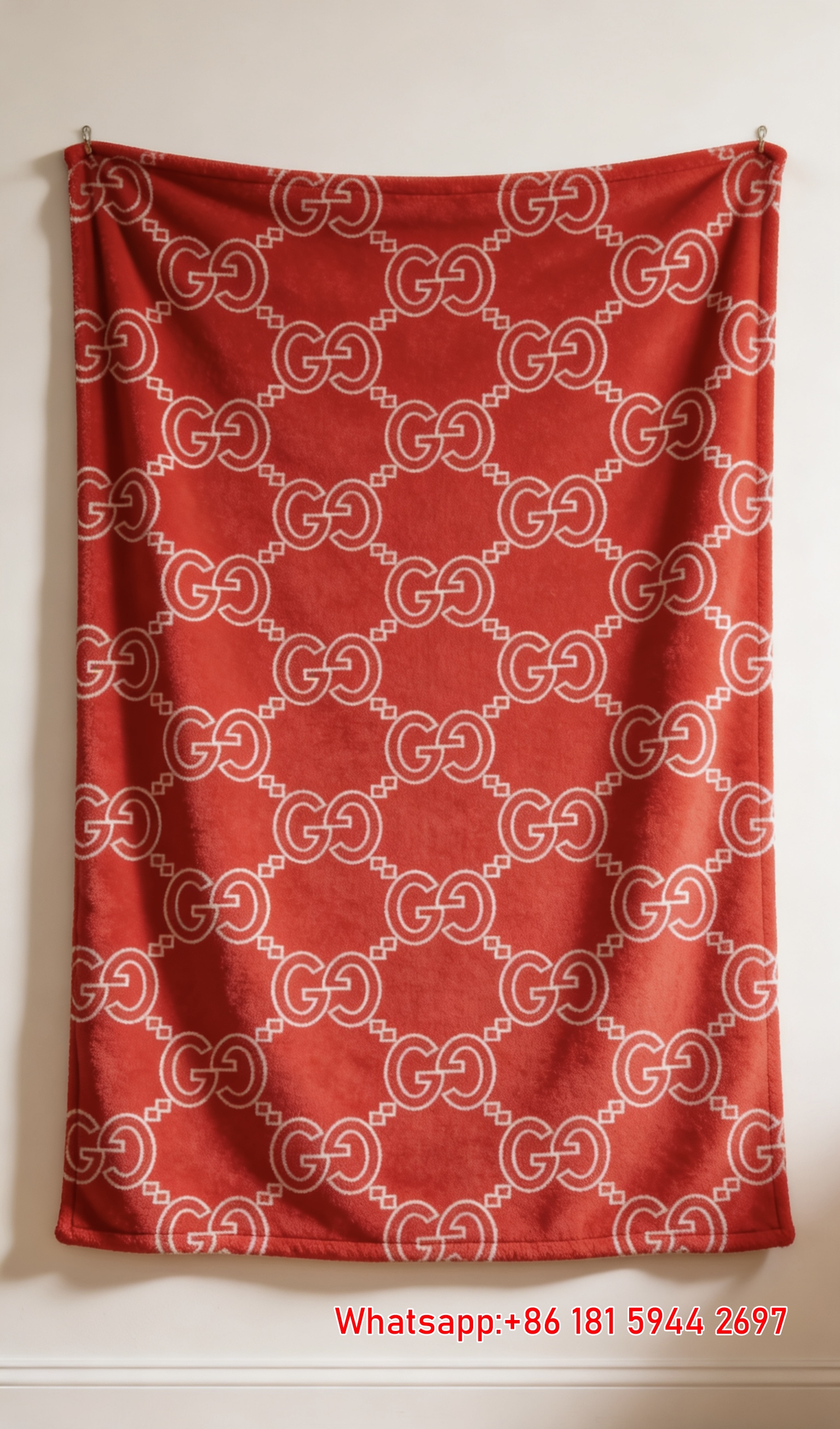Red & White GG Monogram Flannel Fleece Blanket - Wall Hanging Decor Gucci throw blanket IMG_2565